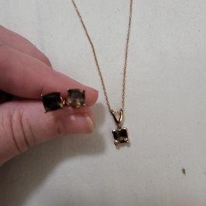 1 DAY SALE! Levian chocolate quartz necklace earrings set rose gold plated